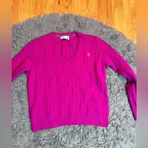 Pringle Of Scotland Magenta Pink Cable Knit Wool Cashmere Sweater Size L